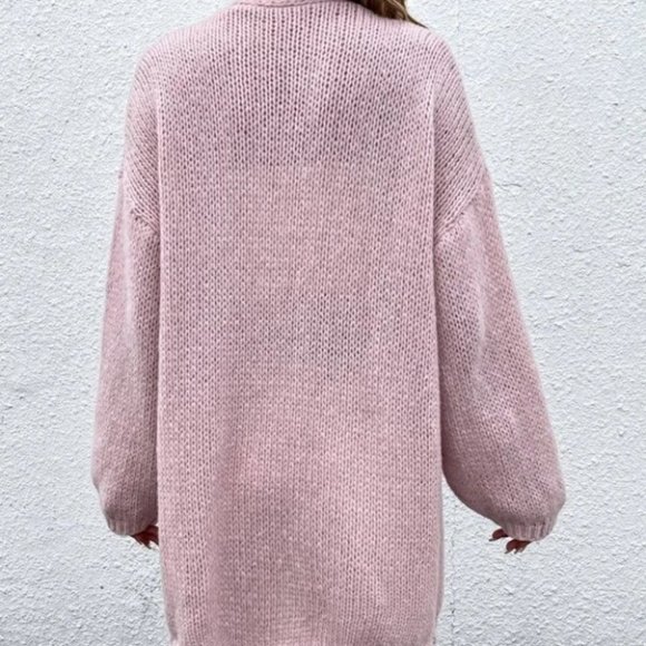 Contemporary Open Front Sweater knit Cardigan  Pink - Picture 2 of 6